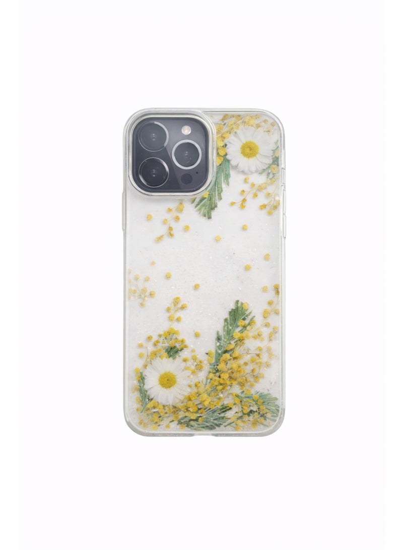 Lanex Clear Protective Back Case for iPhone 13 Pro Max (6.7") - Embedded Real Dried Flowers & Fine Glitter - Image 1