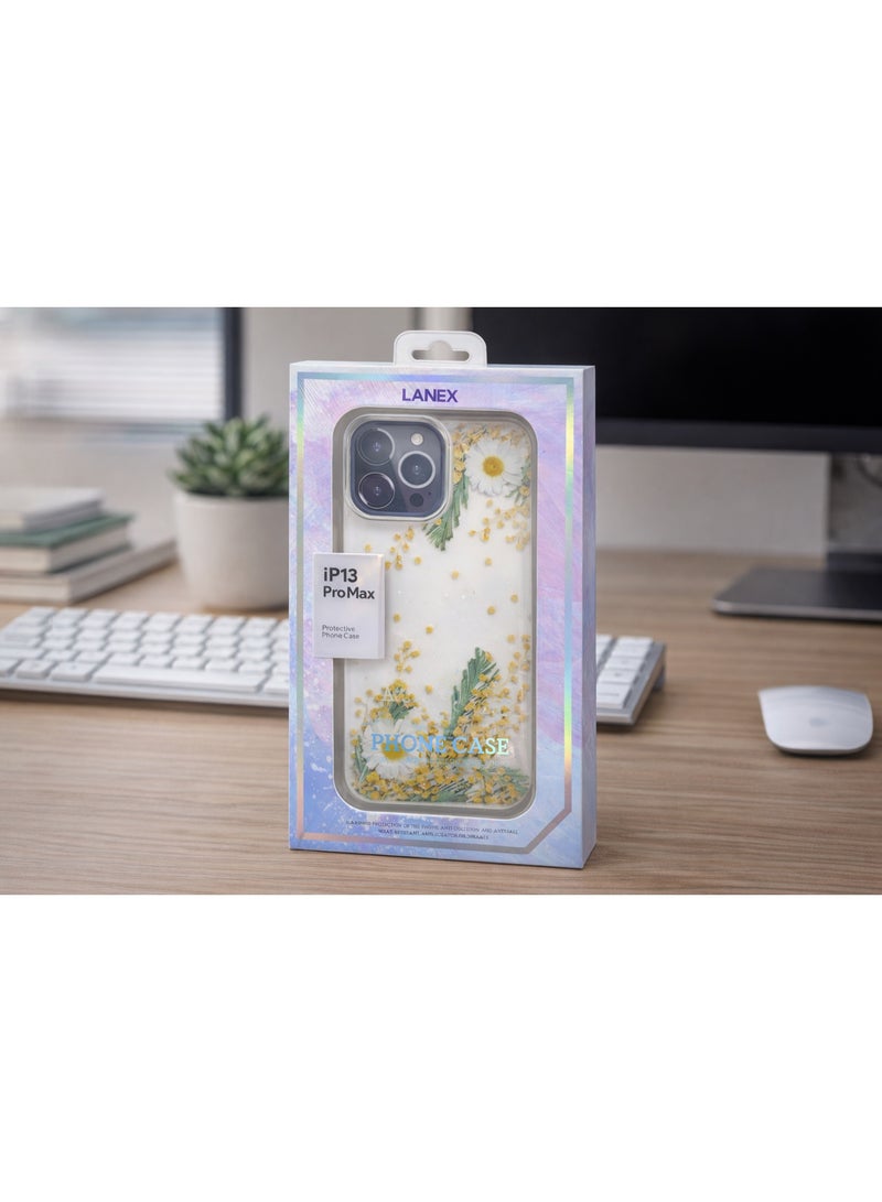 Lanex Clear Protective Back Case for iPhone 13 Pro Max (6.7") - Embedded Real Dried Flowers & Fine Glitter - Image 4