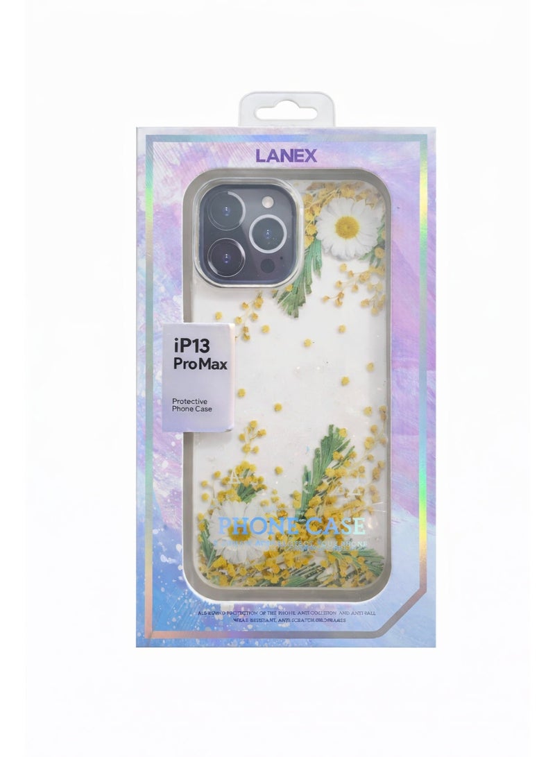 Lanex Clear Protective Back Case for iPhone 13 Pro Max (6.7") - Embedded Real Dried Flowers & Fine Glitter - Image 3