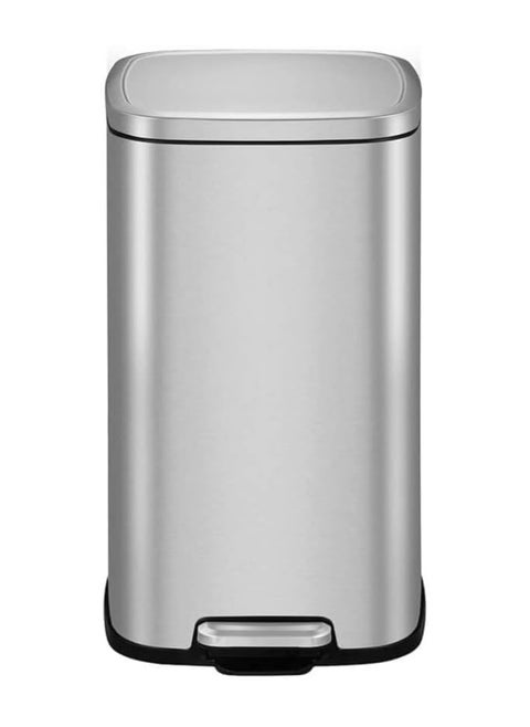 EKO 12L Square Step Bin Stella - Silver | Compact Pedal Bin with Soft-Close Lid | Fingerprint-Resistant Finish | Removable Inner Liner