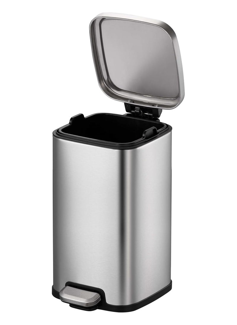 EKO 12L Square Step Bin Stella - Silver | Compact Pedal Bin with Soft-Close Lid | Fingerprint-Resistant Finish | Removable Inner Liner