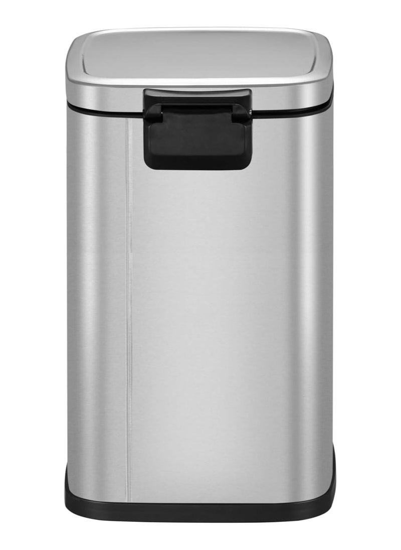EKO 12L Square Step Bin Stella - Silver | Compact Pedal Bin with Soft-Close Lid | Fingerprint-Resistant Finish | Removable Inner Liner