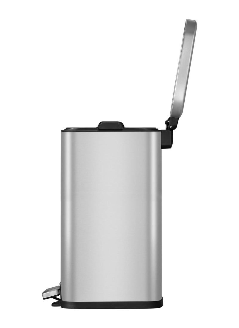 EKO 12L Square Step Bin Stella - Silver | Compact Pedal Bin with Soft-Close Lid | Fingerprint-Resistant Finish | Removable Inner Liner
