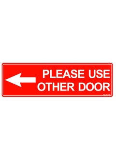 Rubik Please Use Other Door Self Adhesive Sign Sticker 23x7cm, Removable Weather Resistant Reflective Long Lasting Vinyl Decal for Office Stores Schools Indoors and Outdoors (Left Side, Red/White)  - Image 1