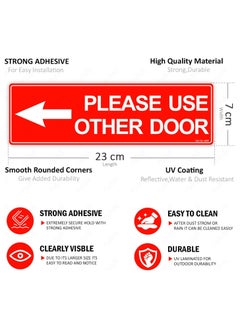 Rubik Please Use Other Door Self Adhesive Sign Sticker 23x7cm, Removable Weather Resistant Reflective Long Lasting Vinyl Decal for Office Stores Schools Indoors and Outdoors (Left Side, Red/White)  - Image 2
