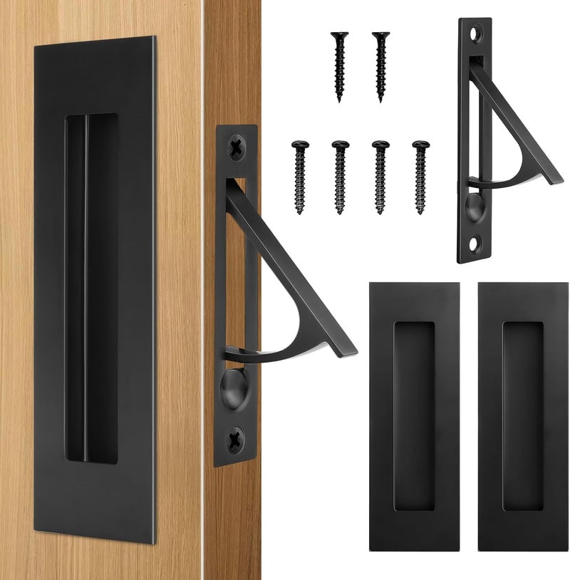 HBL ' Pocket Door Hardware Set – 2 Recessed Flush Finger Pulls & 1 Edge Pull, Made of 304 Stainless Steel, Template Included, Black. - Image 1