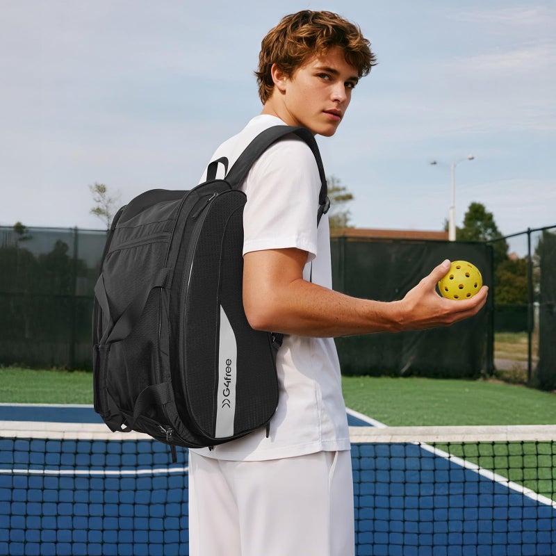 G4Free 2-in-1 Pickleball Bag Pickleball Backpack Pickle Ball Bag Holds 4+ Paddles for Women & Men with Fence Hook Thermal Insulation Compartment(Black) - Image 2