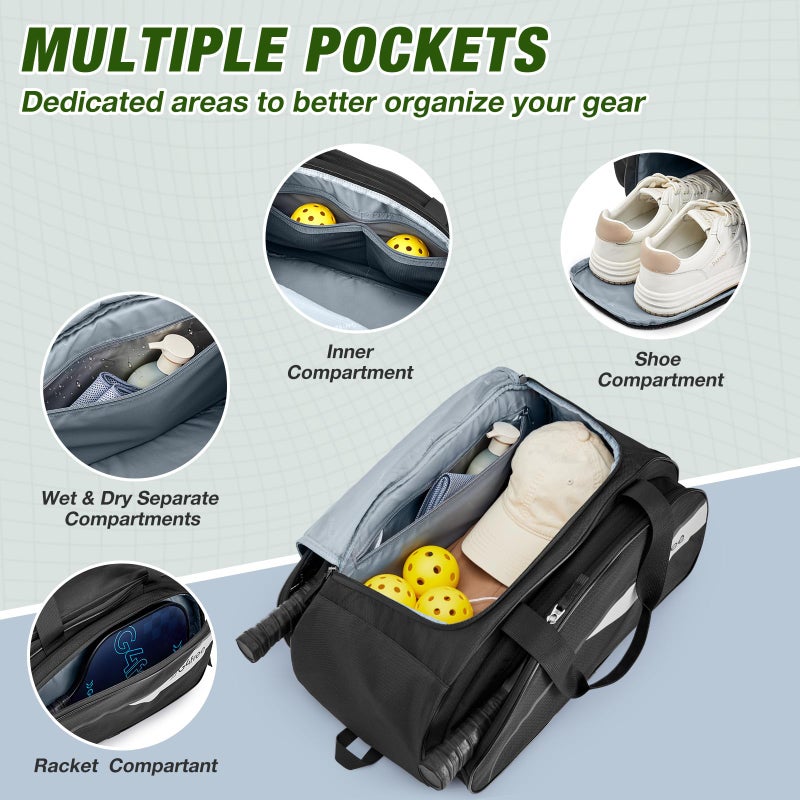 G4Free 2-in-1 Pickleball Bag Pickleball Backpack Pickle Ball Bag Holds 4+ Paddles for Women & Men with Fence Hook Thermal Insulation Compartment(Black) - Image 5