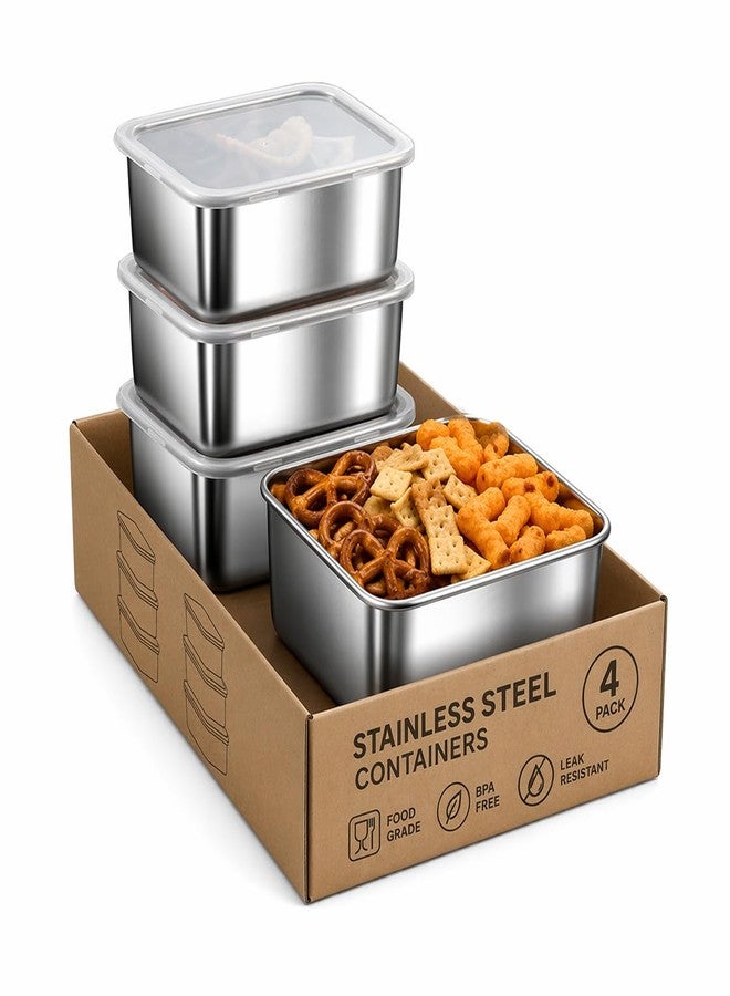 Sinbyuer Stainless Steel fresh- keeping Container with cover refrigerator, Packing Box, garnish box, outdoor Picnic Containers, Food Storage Container, Small Container(4 Pcs) - Image 5