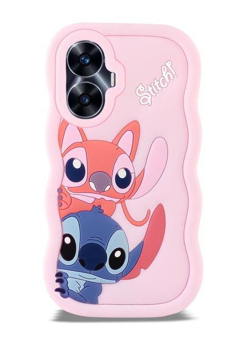 Lilo and Stitch Cartoon 3D Wavy Soft Silicone Phone Case for Realme C55 (Light Pink)