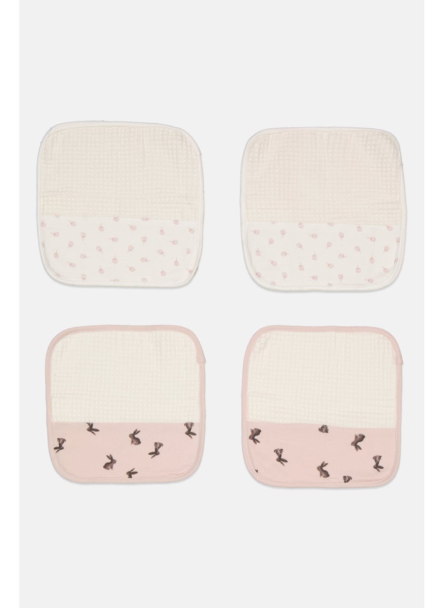 Rabbit + Bear 4 Pack Of Baby Wash Cloths 25 x 25 cm, Off White Combo  - Image 3
