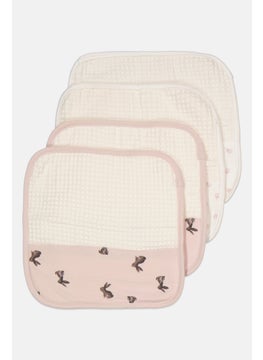 Rabbit + Bear 4 Pack Of Baby Wash Cloths 25 x 25 cm, Off White Combo  - Image 1