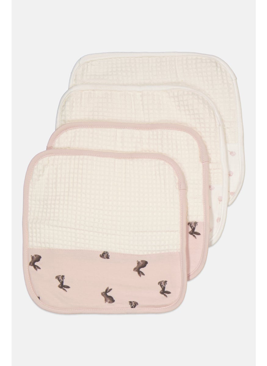 Rabbit + Bear 4 Pack Of Baby Wash Cloths 25 x 25 cm, Off White Combo  - Image 1