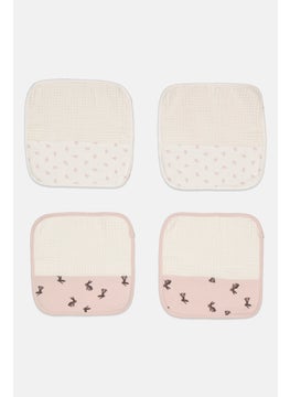Rabbit + Bear 4 Pack Of Baby Wash Cloths 25 x 25 cm, Off White Combo  - Image 3