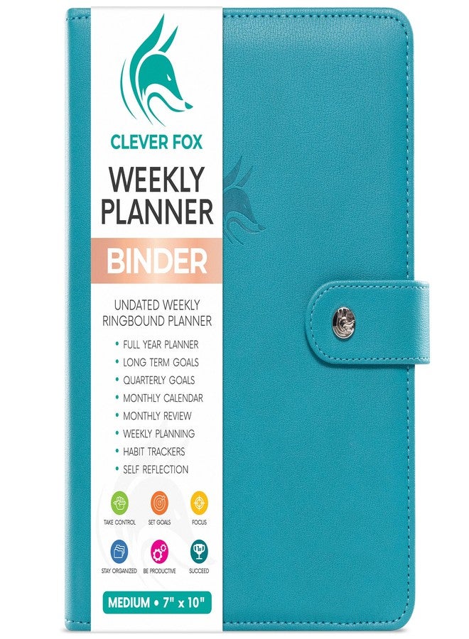 Clever Fox Weekly Planner Binder - Goal Setting Planner for Time Management & Weekly Tasks - Work & Life Organizer with To Do List & Habit Tracker - Undated, 7″ x 9″ Hardcover (Turquoise) - Image 1