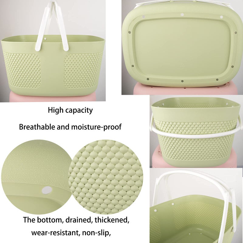 rejomiik Shower Caddy Basket  Portable Large Capacity Thickened Plastic Organizer Storage Tote with Handles Drainage Toiletry Bag Bin for Bathroom  College Dorm Room Essentials  Kitchen  Camp  Gym - Green - Image 3