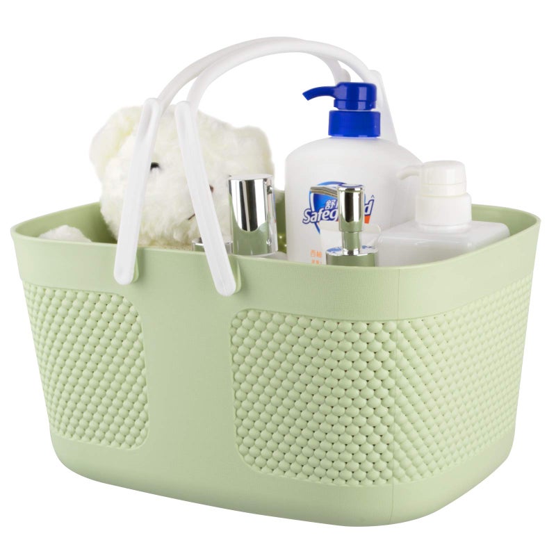 rejomiik Shower Caddy Basket  Portable Large Capacity Thickened Plastic Organizer Storage Tote with Handles Drainage Toiletry Bag Bin for Bathroom  College Dorm Room Essentials  Kitchen  Camp  Gym - Green - Image 1