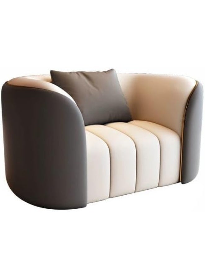 Ripple FURNITURE UAE Homes Modern Tuxedo Arm Leather Sofa, Two-Tone Cream and Grey, Channel-Tufted Seat, Decorative Pillow (Beige/Grey) - Image 1