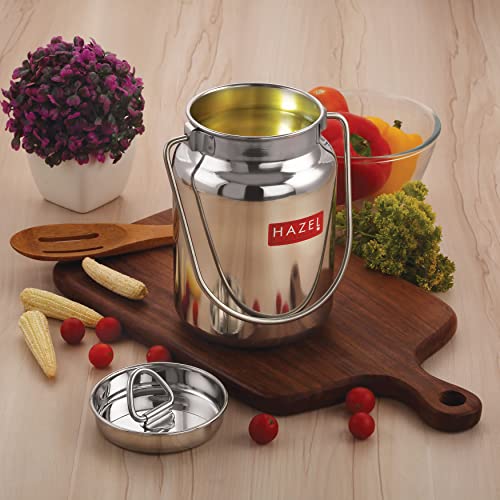 HAZEL Stainless Steel Oil Container | 1L Airtight Steel Ghee Jar with Lid | SS Storage Milk Can for Kitchen | Small Steel Container for Cooking Oil - Image 2