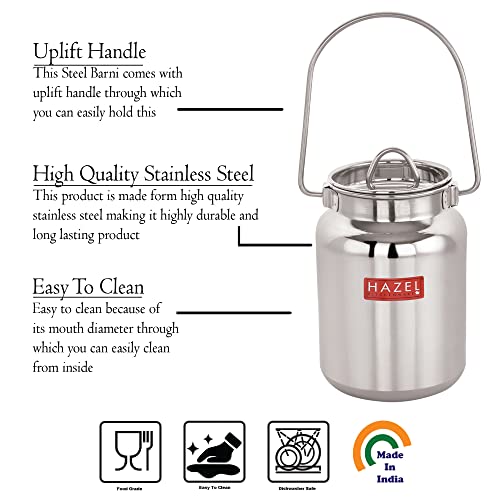 HAZEL Stainless Steel Oil Container | 1L Airtight Steel Ghee Jar with Lid | SS Storage Milk Can for Kitchen | Small Steel Container for Cooking Oil - Image 3
