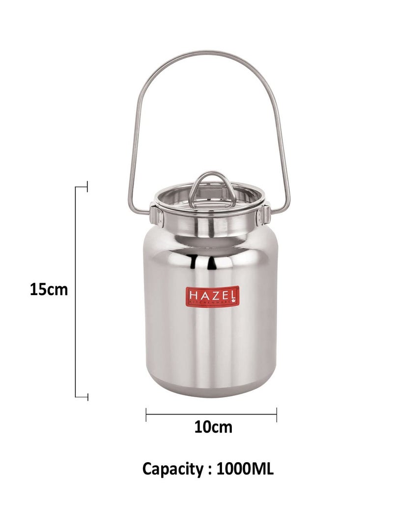 HAZEL Stainless Steel Oil Container | 1L Airtight Steel Ghee Jar with Lid | SS Storage Milk Can for Kitchen | Small Steel Container for Cooking Oil - Image 4