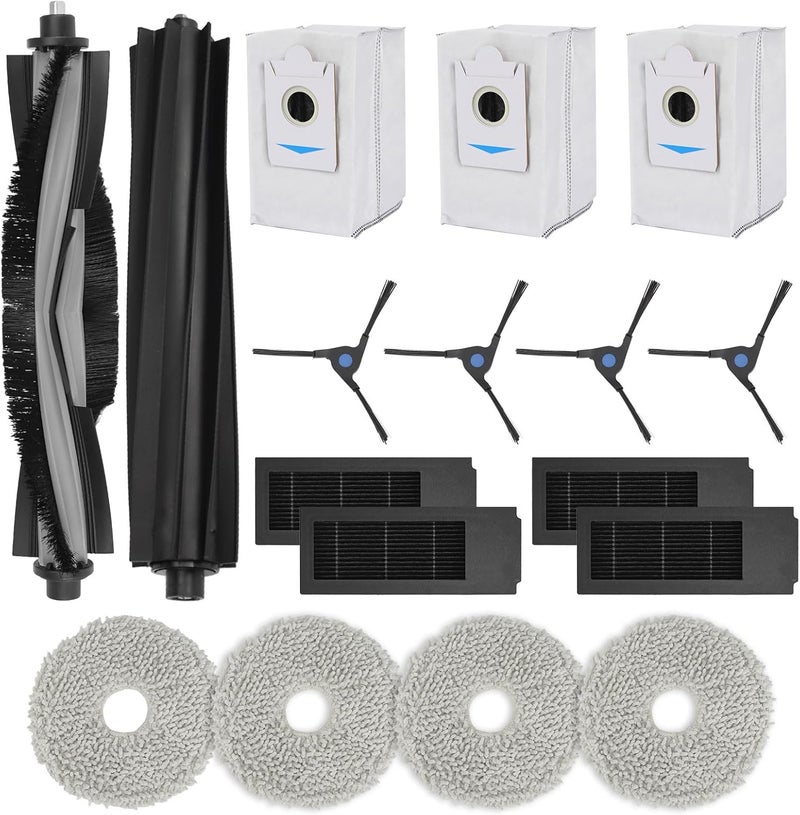 Feilifan عدة ملحقات مكونة من 17 قطعة لمكنسة روبوت ECOVACS DEEBOT X2 Omni، قطع غيار بديلة: الفرشاة الرئيسية المطاطية، الفرشاة الجانبية، الفلتر، وسادات المسح، كيس الغبار - Image 1