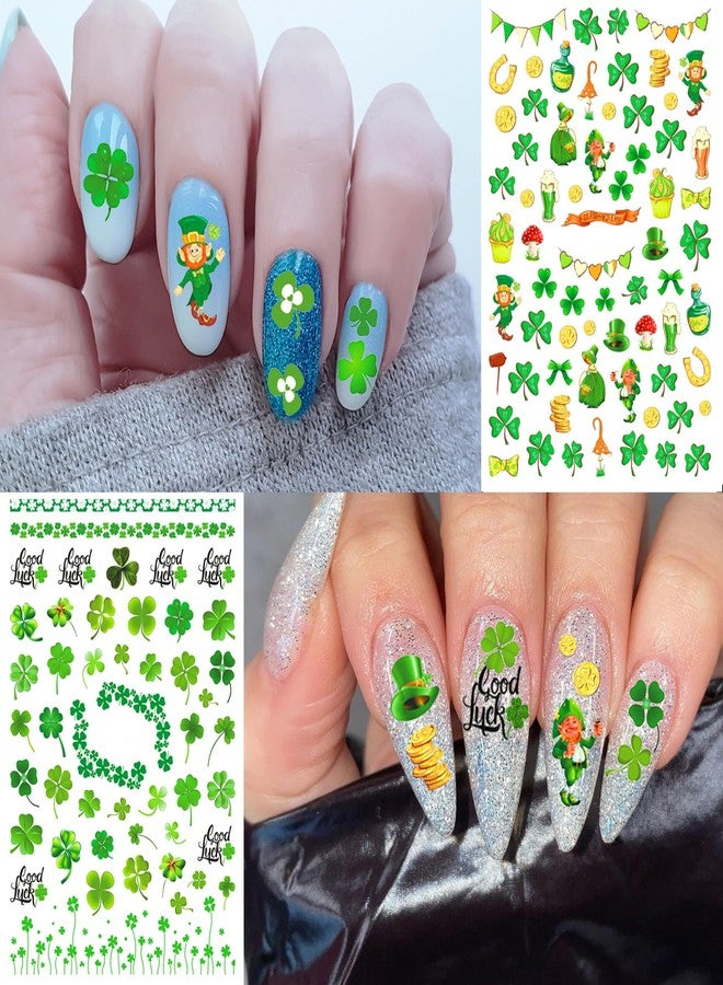 COKTAK 6 Sheets St. Patrick's Day Nail Stickers Nail Decals for Women Girls Manicure, Green Shamrock Clover Self-Adhesive Nail Art Decals, Saint Patrick's Day Nail Art Stickers Party Favor Decoration - Image 3