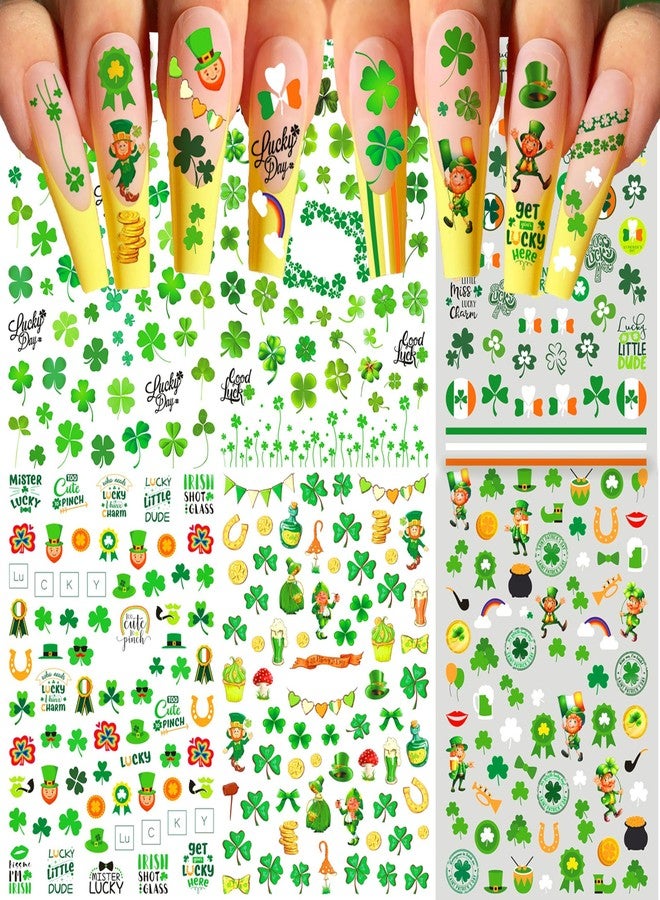 COKTAK 6 Sheets St. Patrick's Day Nail Stickers Nail Decals for Women Girls Manicure, Green Shamrock Clover Self-Adhesive Nail Art Decals, Saint Patrick's Day Nail Art Stickers Party Favor Decoration - Image 1