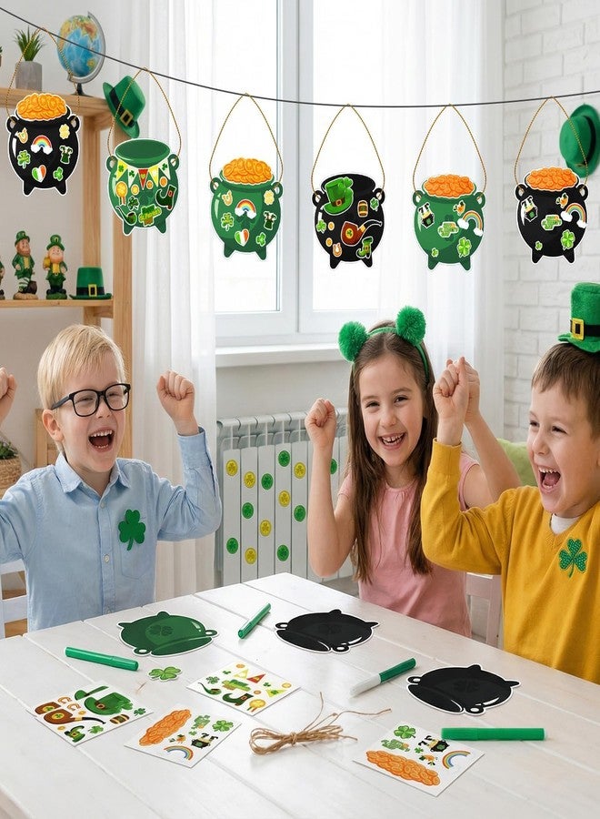 JUNEBRUSHS 32 Pcs St. Patricks Day Craft Kits, DIY Sticker Craft Ornament St. Patricks Gold Pot Art Craft Irish Spring Home Class School Party Games Activities Gifts - Image 2