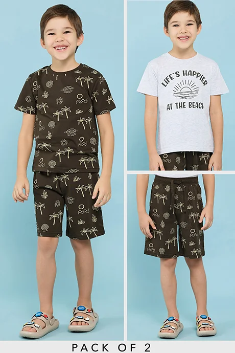 أر أند بي 2 Pack Printed  T-Shirt & 1 Shorts Set