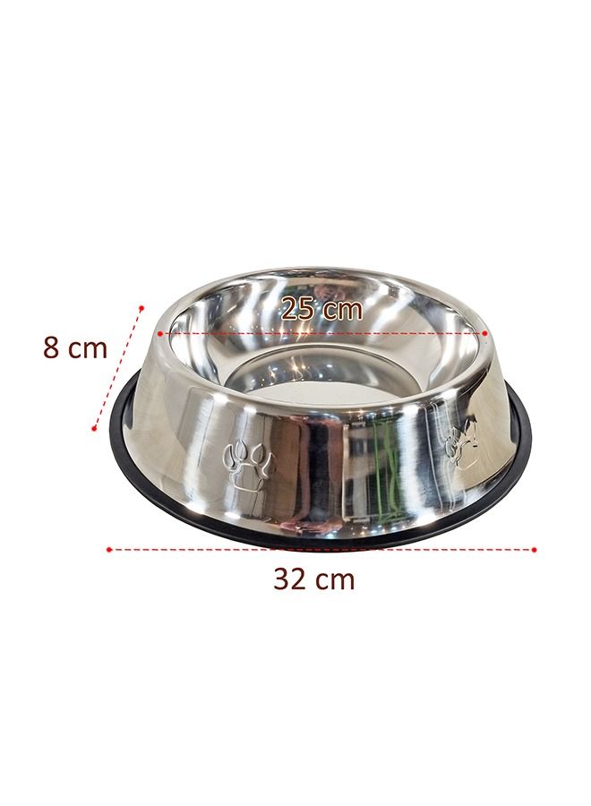 MAJIBAO Food Feeder For Dog in Stainless Steel Round Bowls, Rubber or Silicon Grip for No Sliding, Large Size Bowl, Strong SS Material, Bowl Diameter 25 Cm  - Image 3