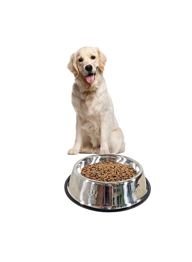 MAJIBAO Food Feeder For Dog in Stainless Steel Round Bowls, Rubber or Silicon Grip for No Sliding, Large Size Bowl, Strong SS Material, Bowl Diameter 25 Cm  - Image 1