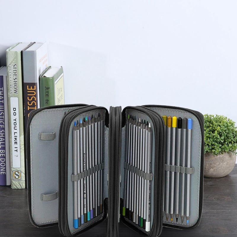 Square Four layer 72 Holes Sketch Art Drawing Pencil Case Organizer Pure Color Pen Bag (Black) - Image 4