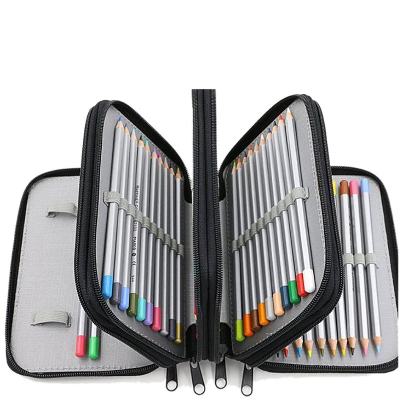 Square Four layer 72 Holes Sketch Art Drawing Pencil Case Organizer Pure Color Pen Bag (Black) - Image 5