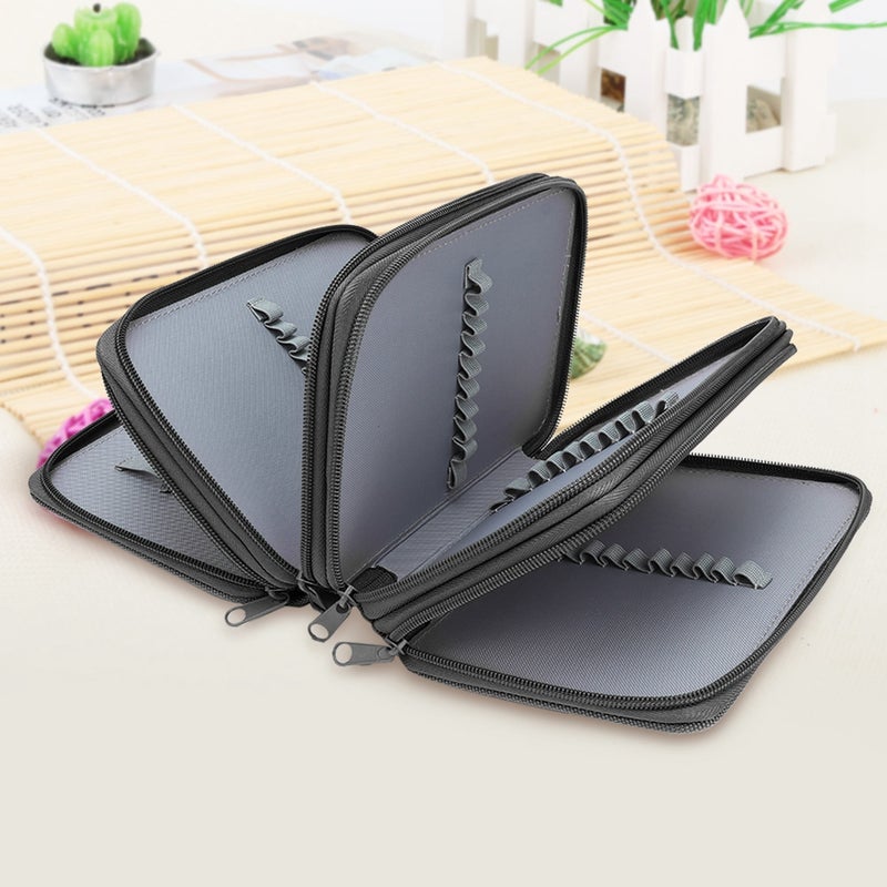 Square Four layer 72 Holes Sketch Art Drawing Pencil Case Organizer Pure Color Pen Bag (Black) - Image 3