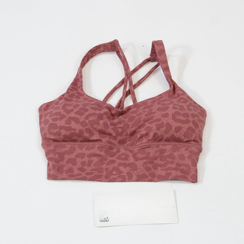 Three-Dimensional Leopard Print Yoga Nylon Double Tube Top Bra Beautiful Back Sling Women''s Sports Tight Underwear - Image 1