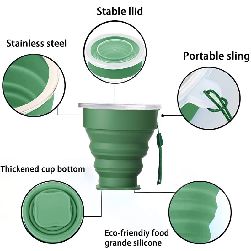 JIELUO Silicone Collapsible Travel Water Cup 200ml, 6Pack Collapsible Silicone Cup with Lid, Expandable Drinking Cup Set, Reusable Mug for Camping, Hiking, Travel - Image 3