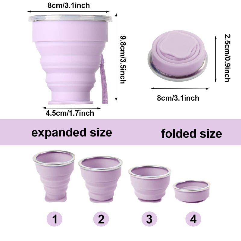 JIELUO Silicone Collapsible Travel Water Cup 200ml, 6Pack Collapsible Silicone Cup with Lid, Expandable Drinking Cup Set, Reusable Mug for Camping, Hiking, Travel - Image 2
