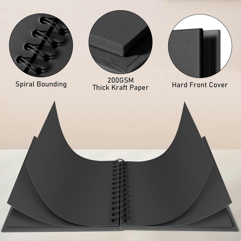 GOTIDEAL 8 x 8 Inch Scrapbook Album with Metallic Marker,40 Pages Kraft Paper Photo Albums for Wedding&Anniversary,Family DIY Scrap Books with Scrapbooking Stickers Corners(Black) - Image 3