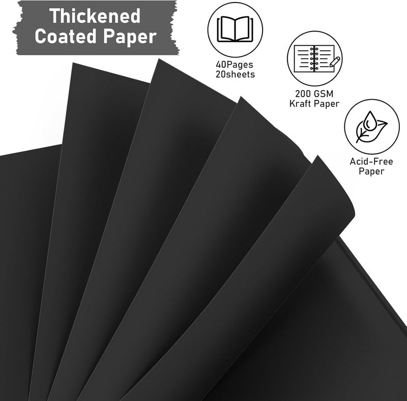 GOTIDEAL 8 x 8 Inch Scrapbook Album with Metallic Marker,40 Pages Kraft Paper Photo Albums for Wedding&Anniversary,Family DIY Scrap Books with Scrapbooking Stickers Corners(Black) - Image 4