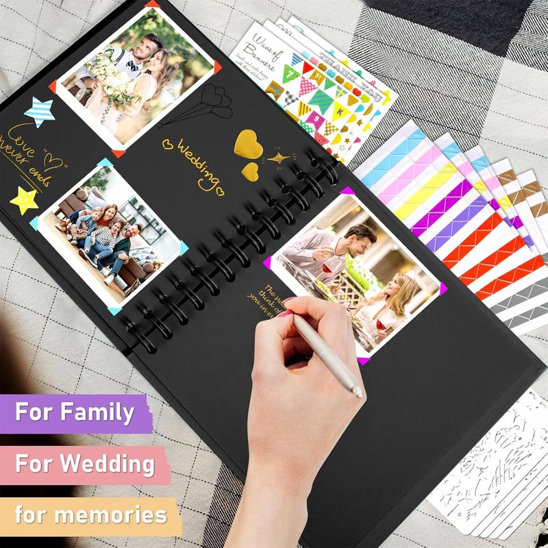 GOTIDEAL 8 x 8 Inch Scrapbook Album with Metallic Marker,40 Pages Kraft Paper Photo Albums for Wedding&Anniversary,Family DIY Scrap Books with Scrapbooking Stickers Corners(Black) - Image 5