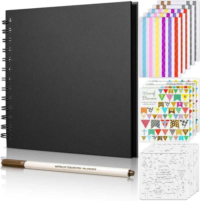 GOTIDEAL 8 x 8 Inch Scrapbook Album with Metallic Marker,40 Pages Kraft Paper Photo Albums for Wedding&Anniversary,Family DIY Scrap Books with Scrapbooking Stickers Corners(Black) - Image 1