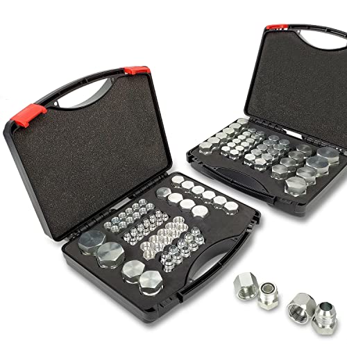 Pikwo 72Pcs JIC 37° Flare Cap and Plug Kit Hose Tube and Pipe Fitting Set Hydraulic Cap and Plug Kit Galvanized 45# Steel with Precision Threading Dash Sizes -04-06 -08-10 -12-16 - Image 1