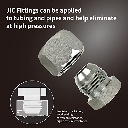 Pikwo 72Pcs JIC 37° Flare Cap and Plug Kit Hose Tube and Pipe Fitting Set Hydraulic Cap and Plug Kit Galvanized 45# Steel with Precision Threading Dash Sizes -04-06 -08-10 -12-16 - Image 3