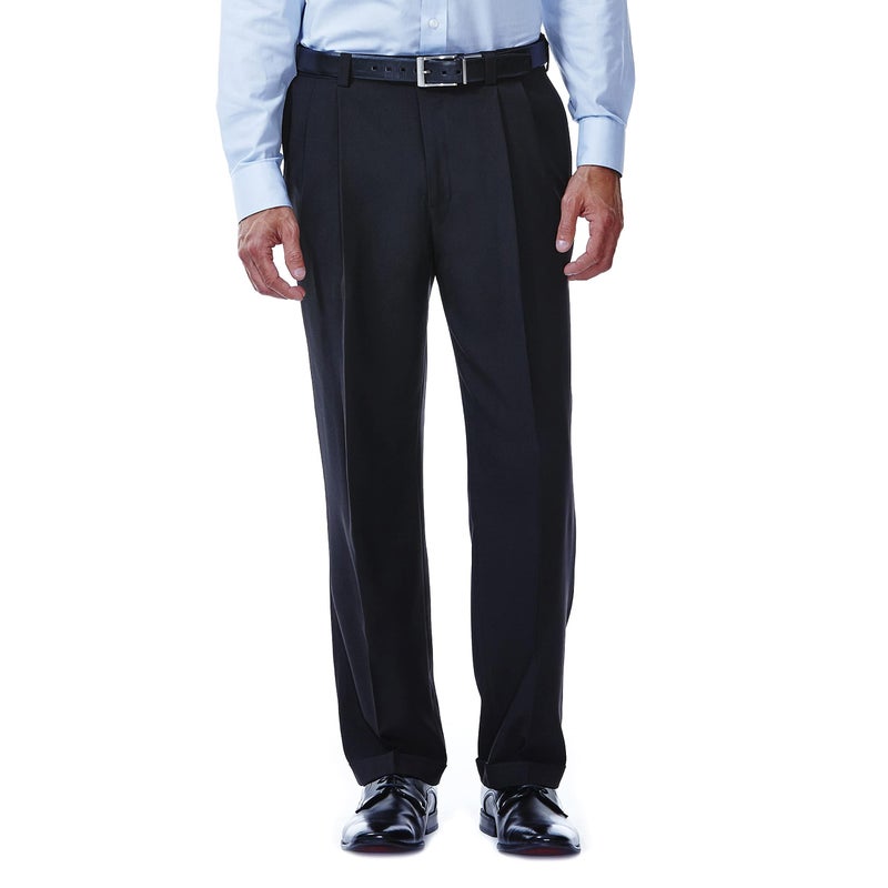 Haggar mens Eclo Stria Expandable-waist Pleat-front dress pants, Charcoal, 34W x 29L US - Image 5