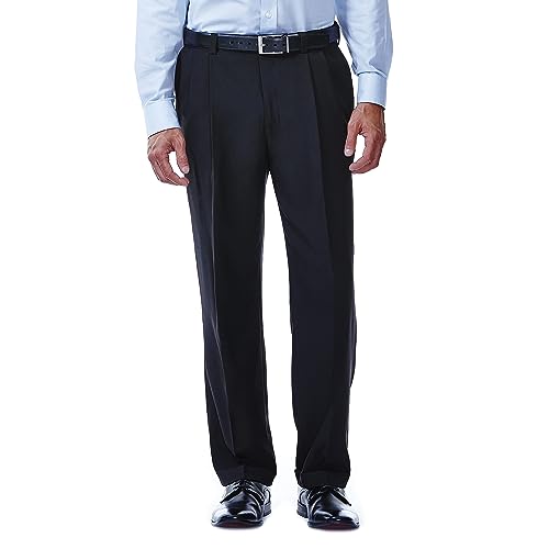 Haggar mens Eclo Stria Expandable-waist Pleat-front dress pants, Charcoal, 34W x 29L US - Image 1