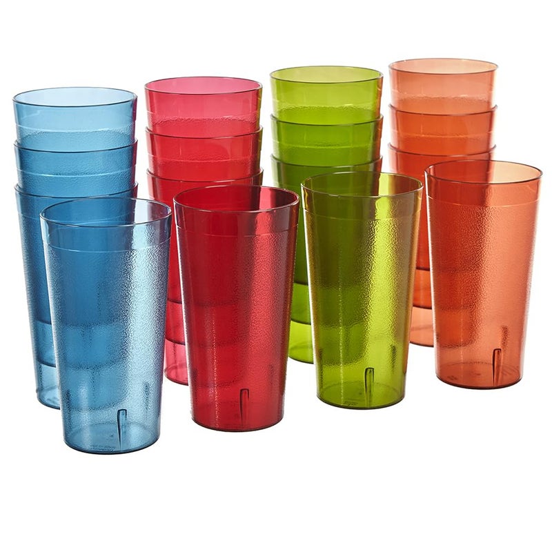 US Acrylic Cafe Plastic Reusable Tumblers (Set of 16) 20-ounce Water Cups Assorted Colors | Restaurant Style Drinking Glasses Value Set, Stackable, BPA-free, Made in the USA | Top-rack Dishwasher Safe - Image 1
