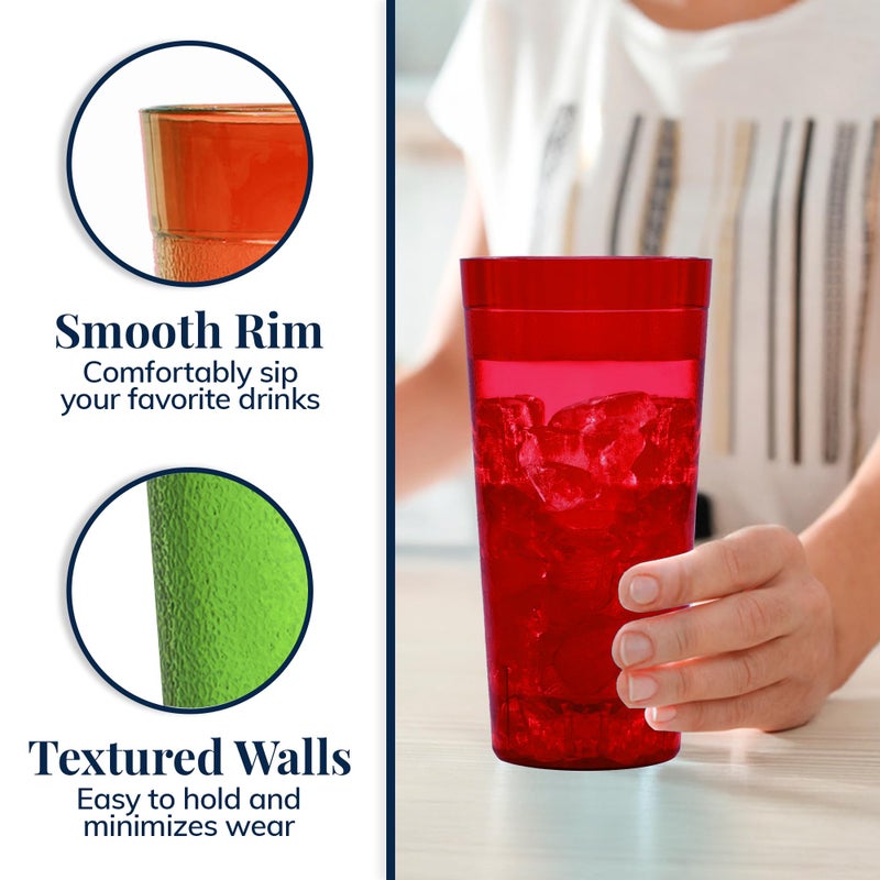 US Acrylic Cafe Plastic Reusable Tumblers (Set of 16) 20-ounce Water Cups Assorted Colors | Restaurant Style Drinking Glasses Value Set, Stackable, BPA-free, Made in the USA | Top-rack Dishwasher Safe - Image 4