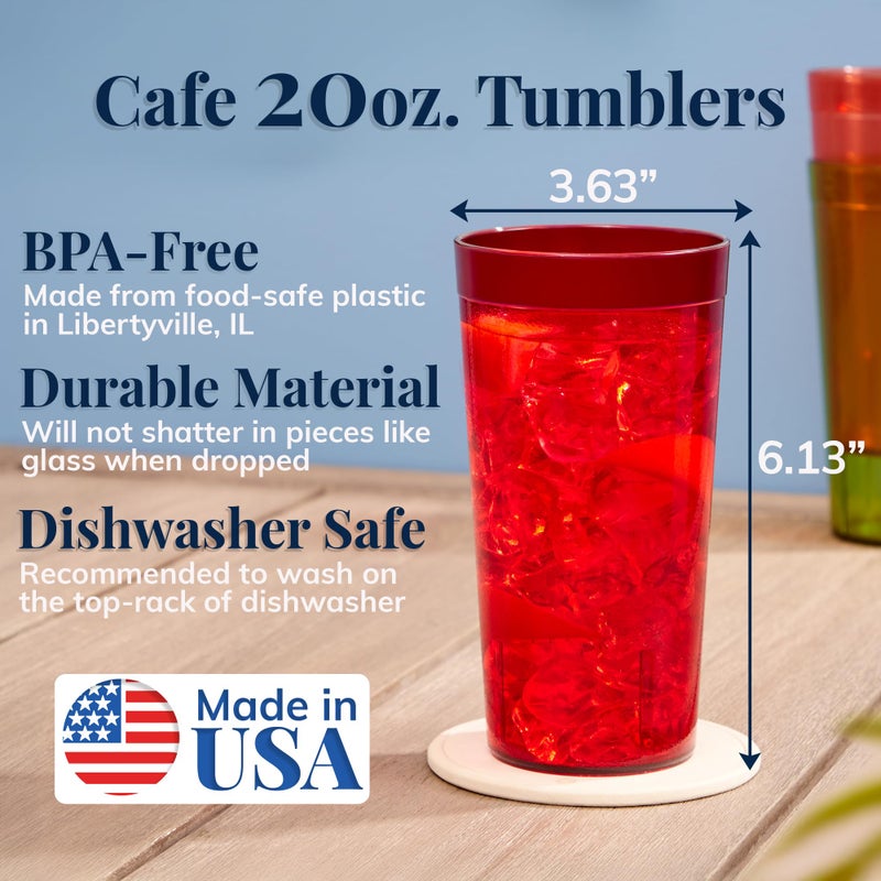 US Acrylic Cafe Plastic Reusable Tumblers (Set of 16) 20-ounce Water Cups Assorted Colors | Restaurant Style Drinking Glasses Value Set, Stackable, BPA-free, Made in the USA | Top-rack Dishwasher Safe - Image 2