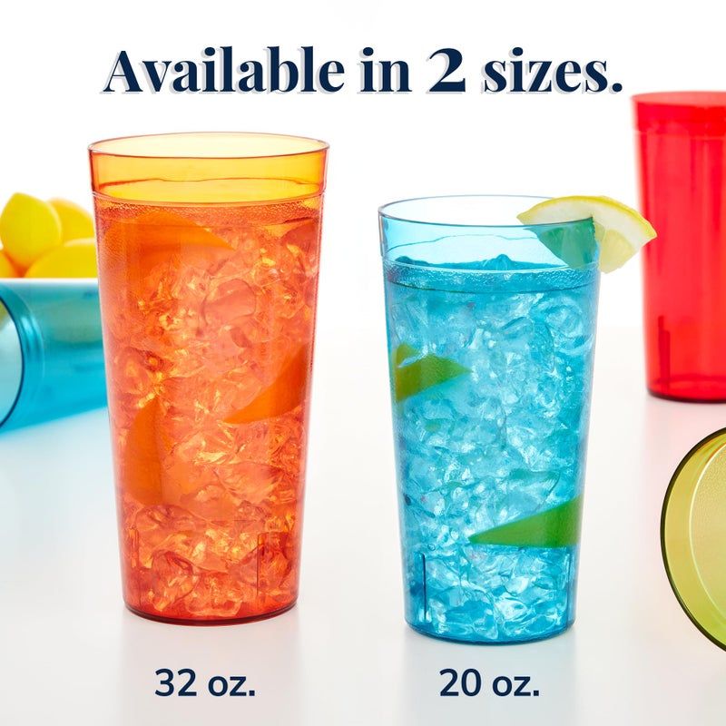 US Acrylic Cafe Plastic Reusable Tumblers (Set of 16) 20-ounce Water Cups Assorted Colors | Restaurant Style Drinking Glasses Value Set, Stackable, BPA-free, Made in the USA | Top-rack Dishwasher Safe - Image 3